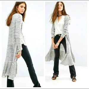 Free People Grey & White Striped Ruffle Duster